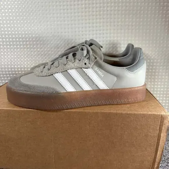 adidas Women's Sambae Platform Sneakers in Grey Two/Cloud White - Picture 3 of 9